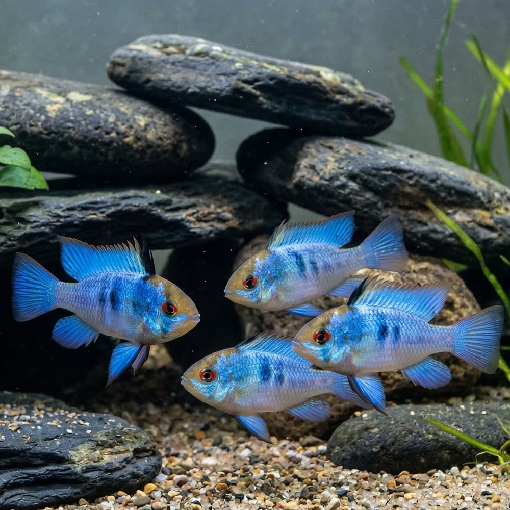 Breeding Pair - Electric Blue German Ram - Mikrogeophagus ramirezi - Betta USA Aquatic