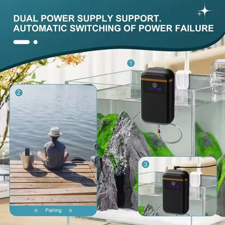 Black lithium battery oxygen pump 1.5W - USA055 - Betta USA Aquatic