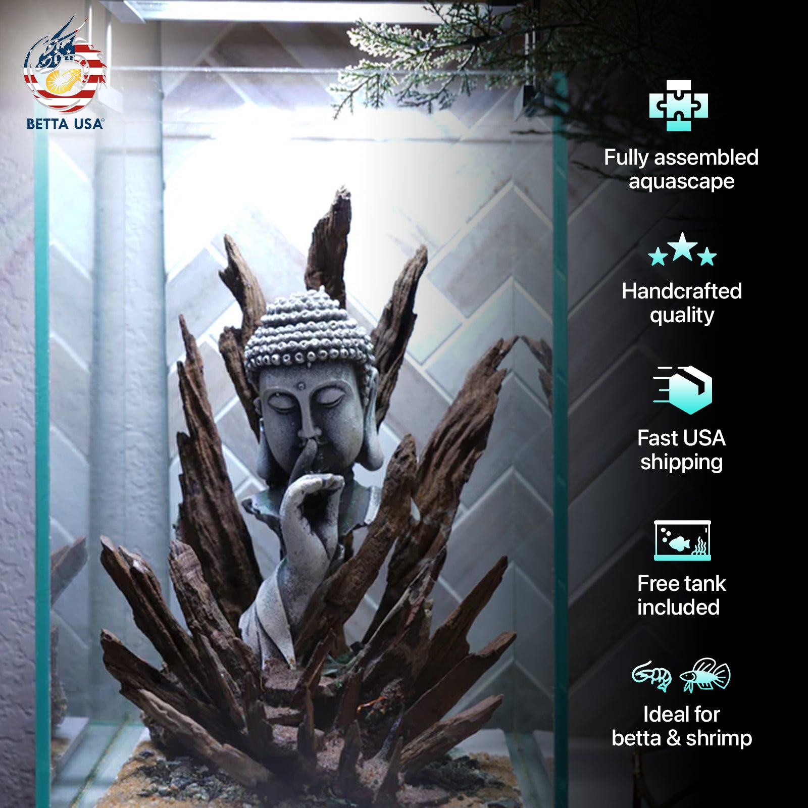 [SCAPE-03] Buddha Aquarium Decor with Driftwood - 3.1 Gallons