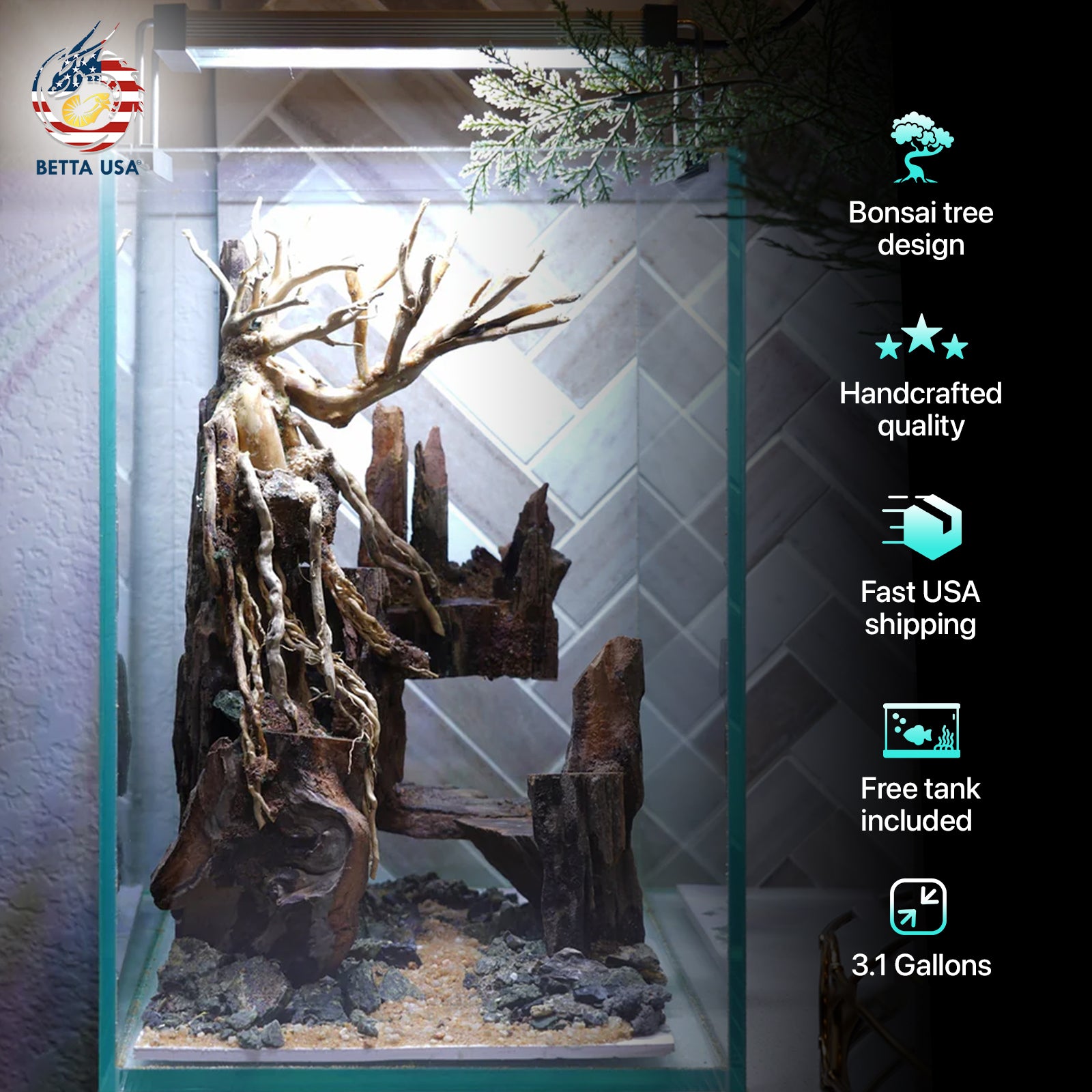 [SCAPE-04] Bonsai Aquarium Decor with Driftwood - 3.1  Gallons