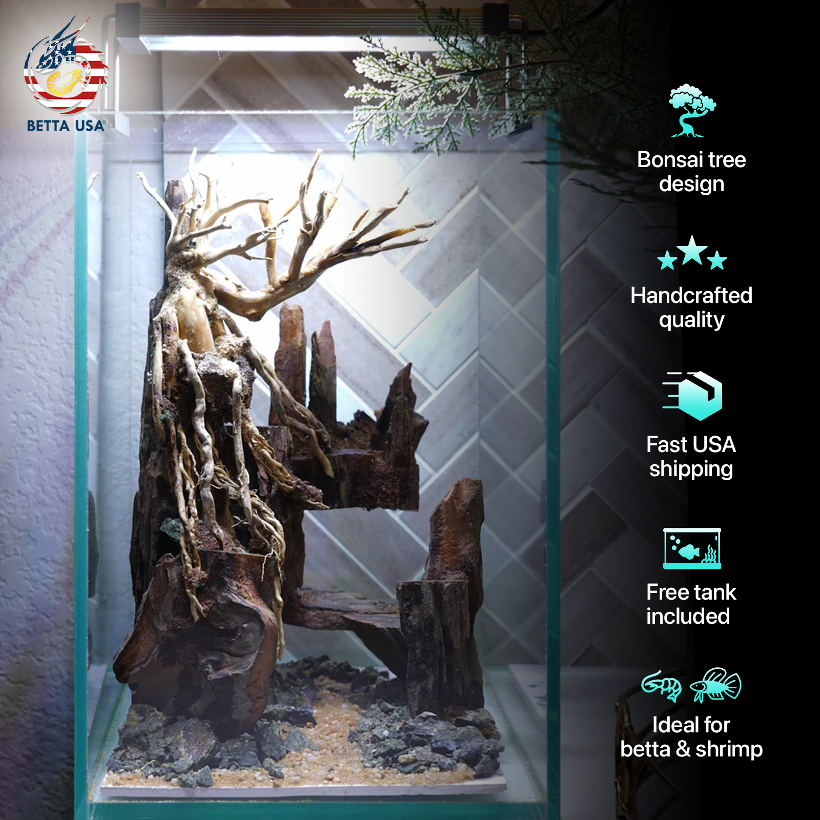 [SCAPE-04] Bonsai Aquarium Decor with Driftwood - 3.1  Gallons