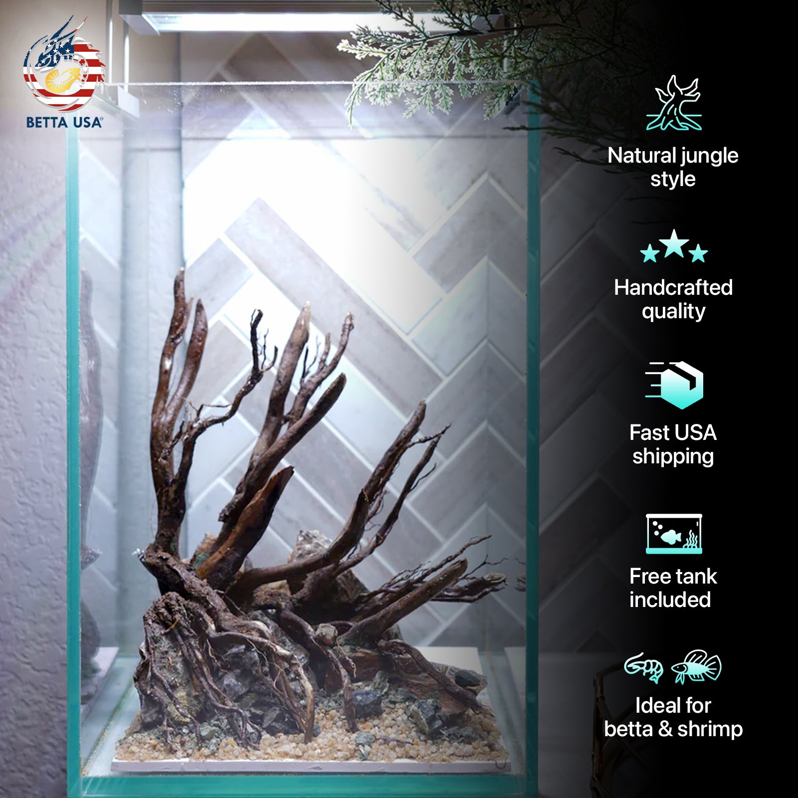 [SCAPE-05] Jungle Aquarium Decor with Driftwood - 3.1 Gallons