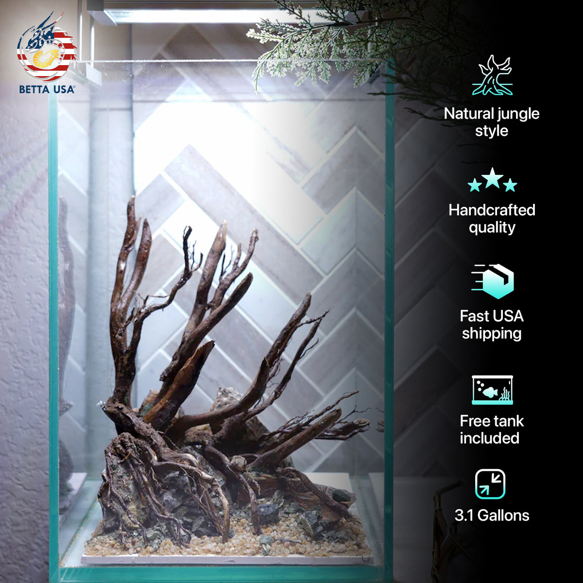 [SCAPE-05] Jungle Aquarium Decor with Driftwood - 3.1 Gallons