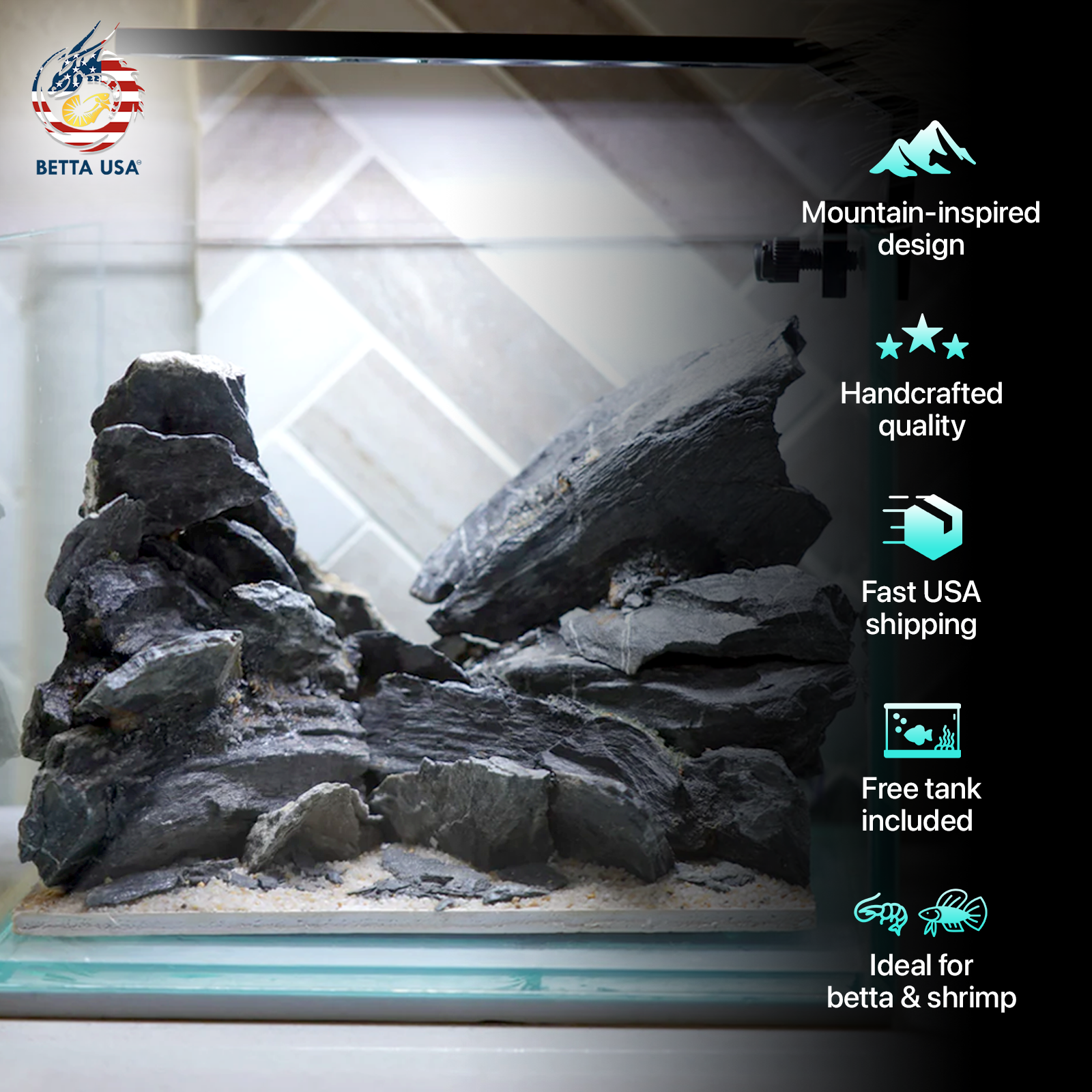 [SCAPE-08] Mountain-Inspired Aquarium Aquascape – 1 Gallon - Betta USA Aquatic