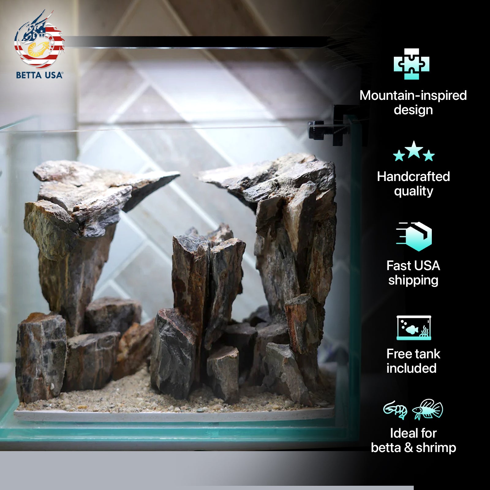 [SCAPE-09] Mountain-Inspired Aquarium Aquascape – 1 Gallon - Betta USA Aquatic