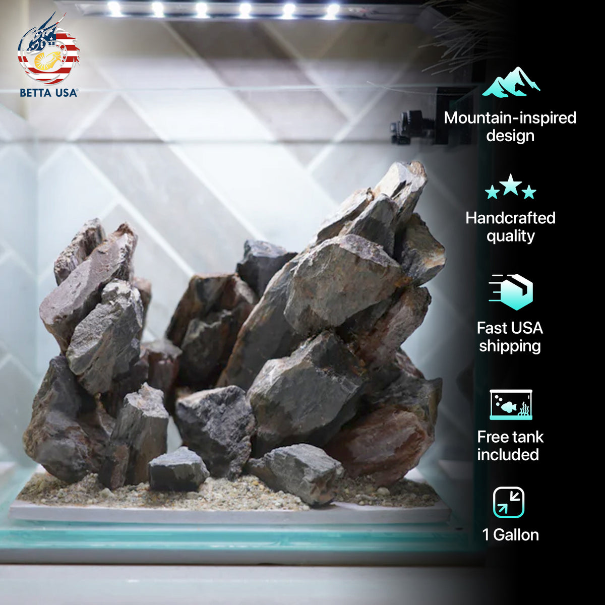 [SCAPE-26] Mountain-Inspired Aquarium Aquascape – 1 Gallon