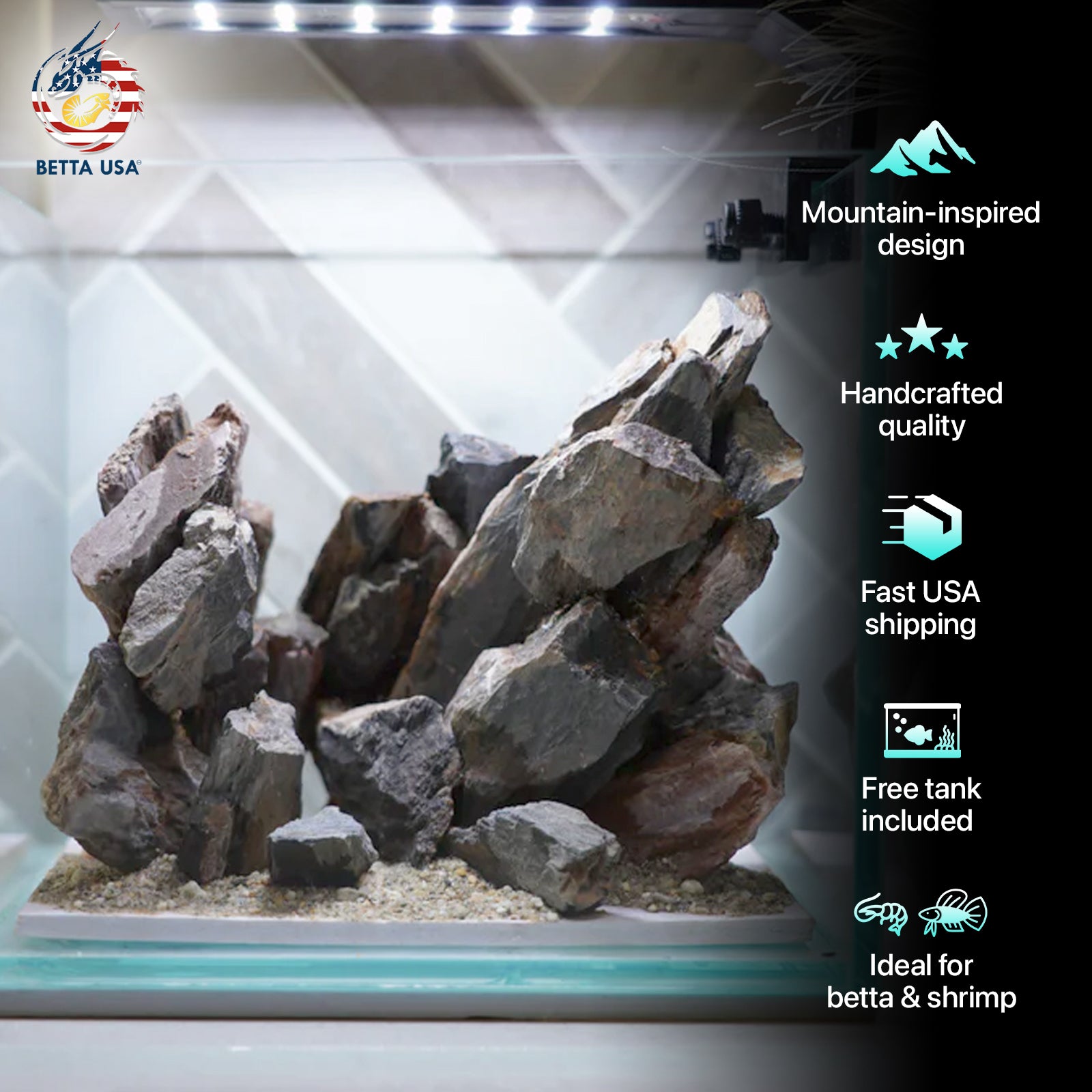 [SCAPE-26] Mountain-Inspired Aquarium Aquascape – 1 Gallon - Betta USA Aquatic