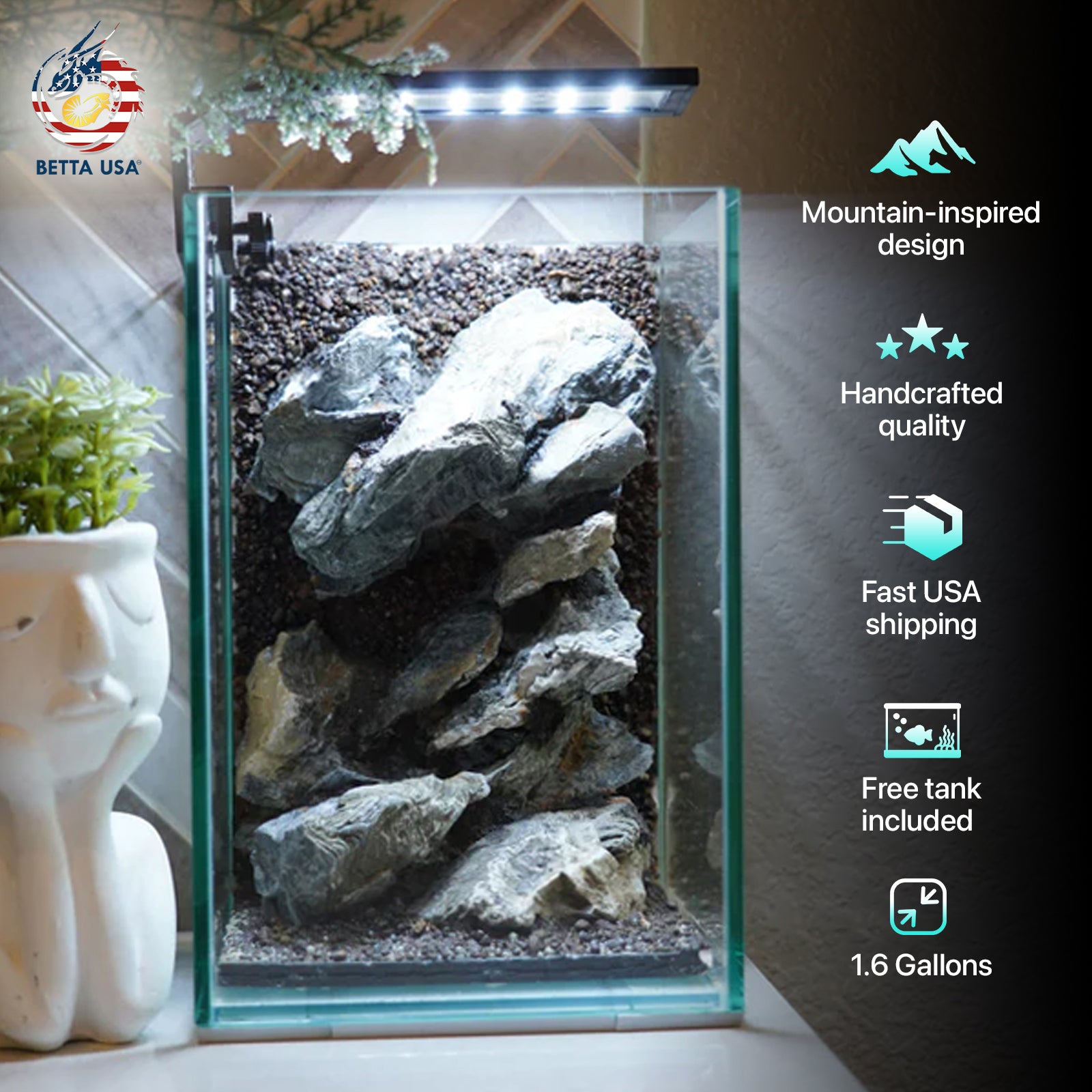 [SCAPE-55]  Mountain-Inspired Aquarium Aquascape – 1.6 Gallons