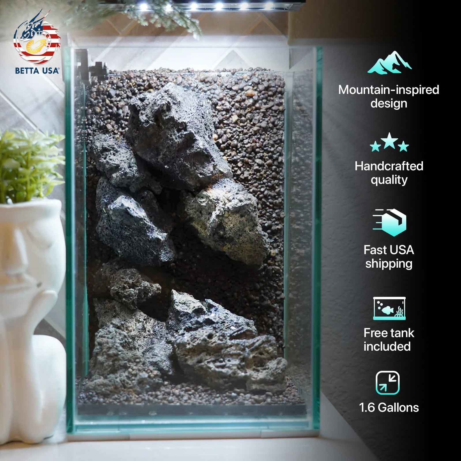 [SCAPE-59]  Mountain-Inspired Aquarium Aquascape – 1.6 Gallons