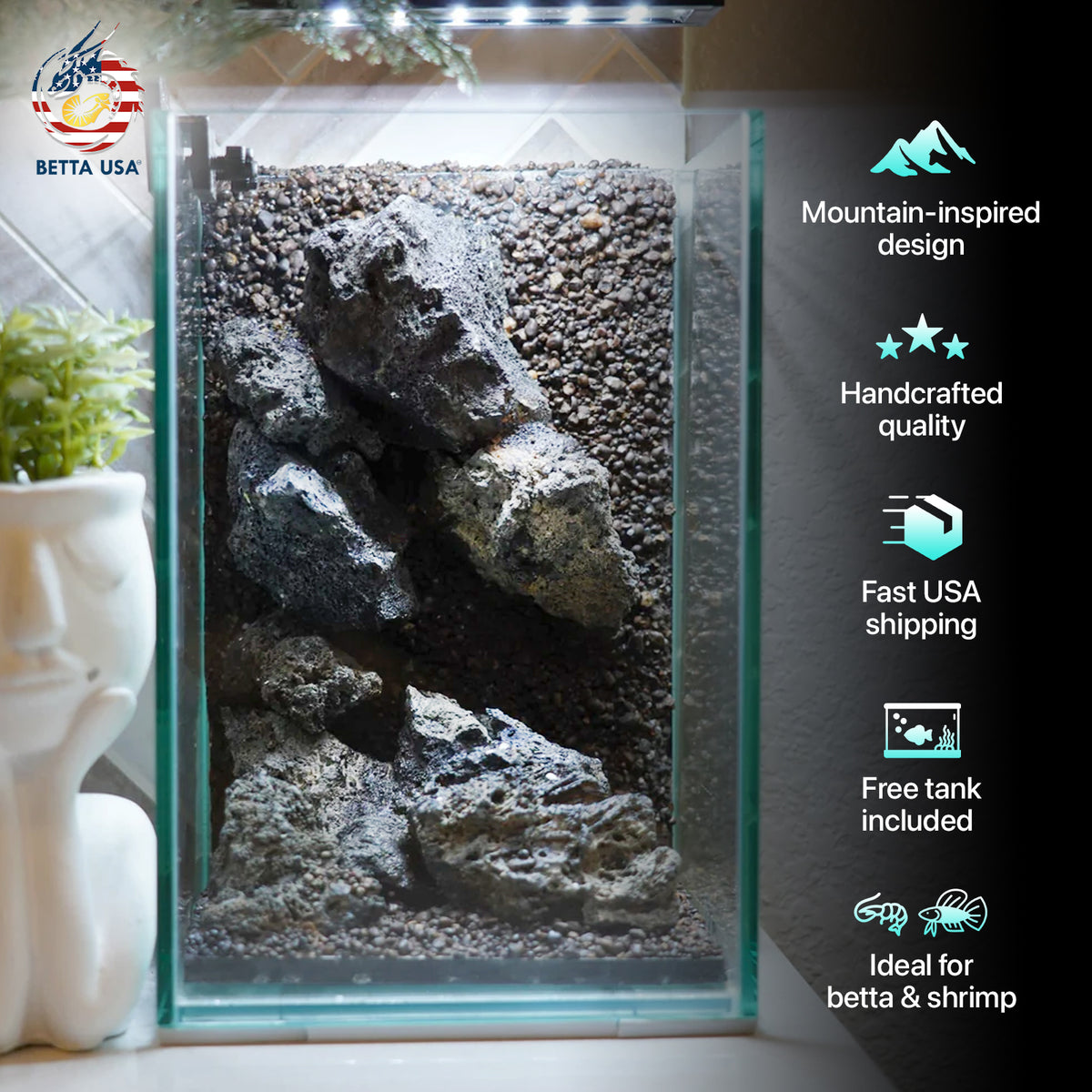 [SCAPE-59]  Mountain-Inspired Aquarium Aquascape – 1.6 Gallons - Betta USA Aquatic