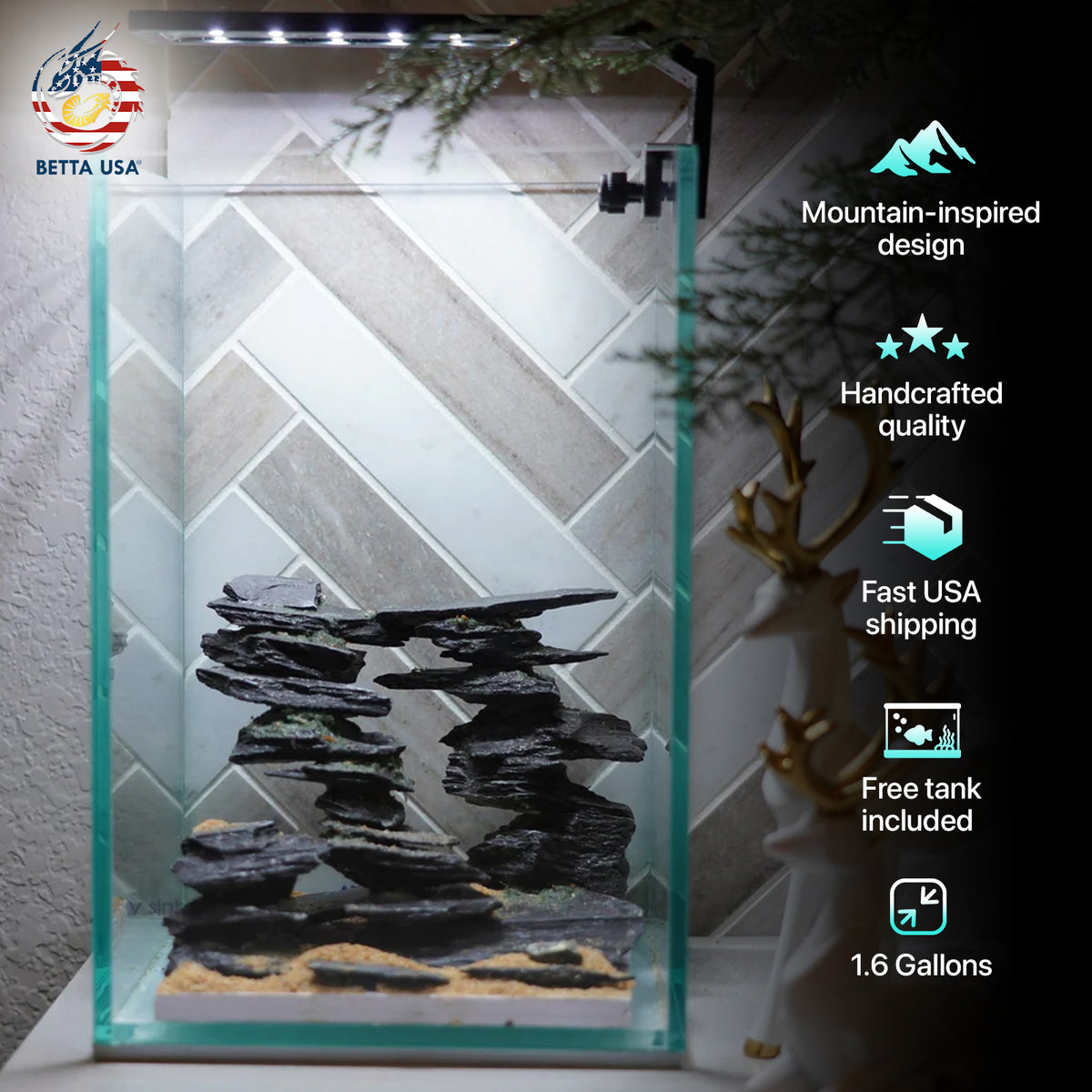 [SCAPE-68]  Mountain-Inspired Aquarium Aquascape – 1.6 Gallons