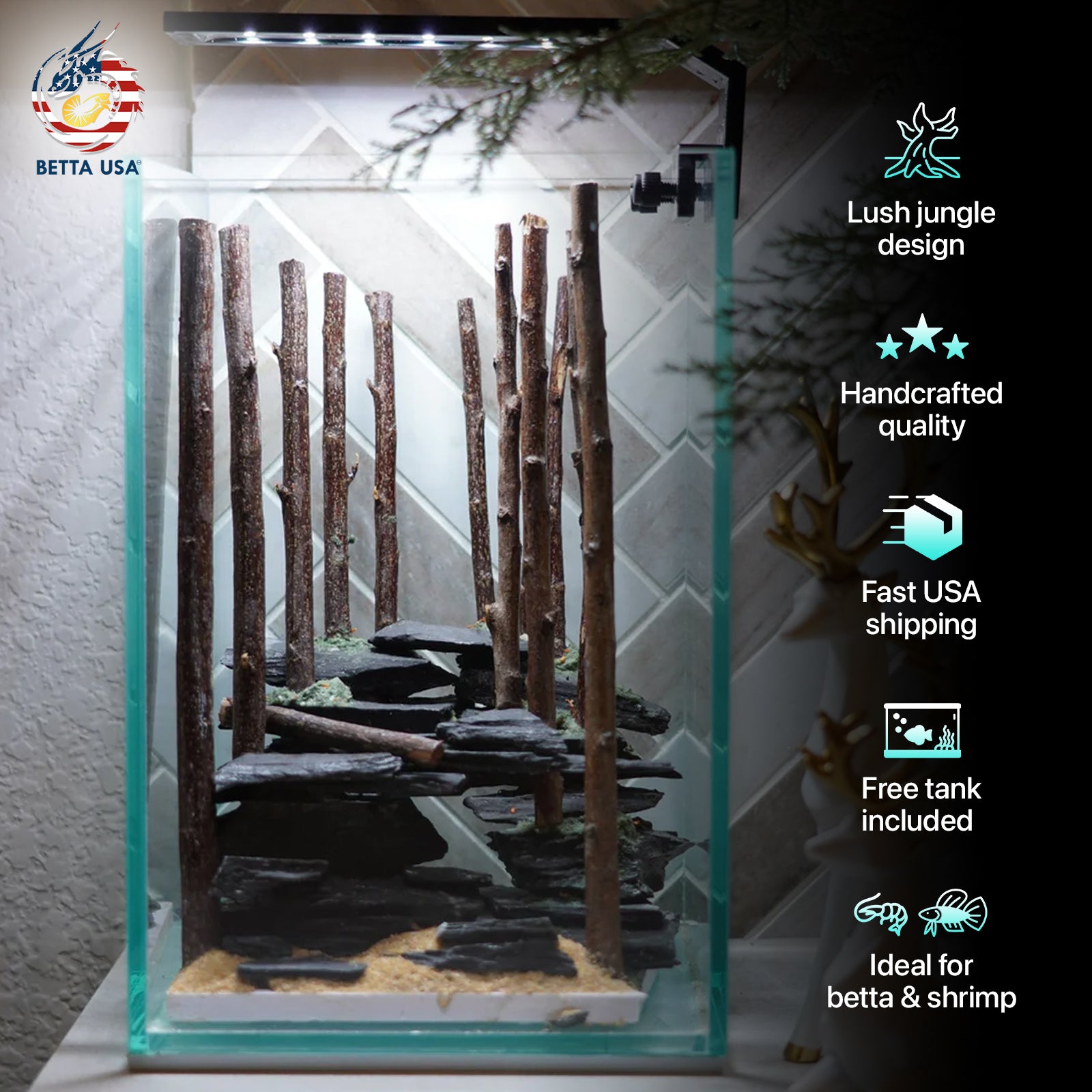 [SCAPE-69] Jungle Nature Aquarium Aquascape Driftwood– 1.6 Gallons - Betta USA Aquatic