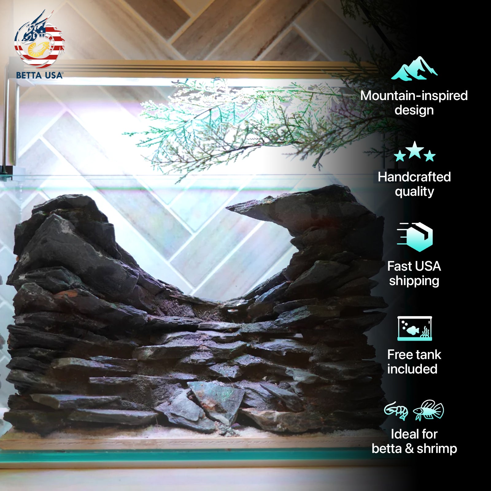 [SCAPE-85] Mountain-Inspired Aquarium Aquascape – 2.7 Gallons