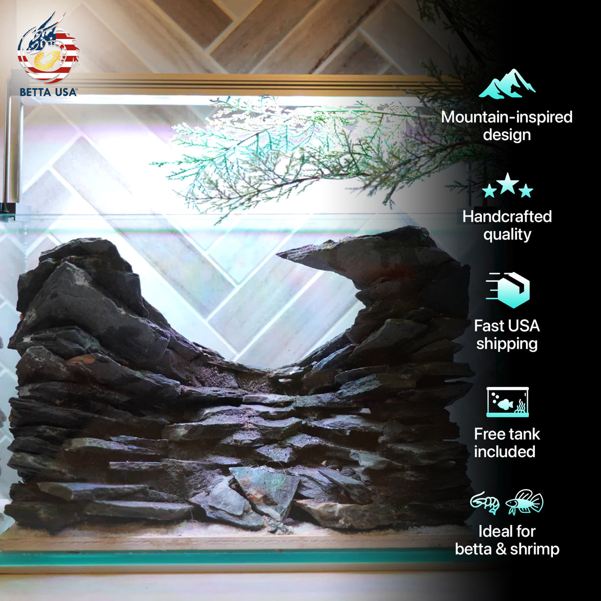 [SCAPE-85] Mountain-Inspired Aquarium Aquascape – 2.7 Gallons