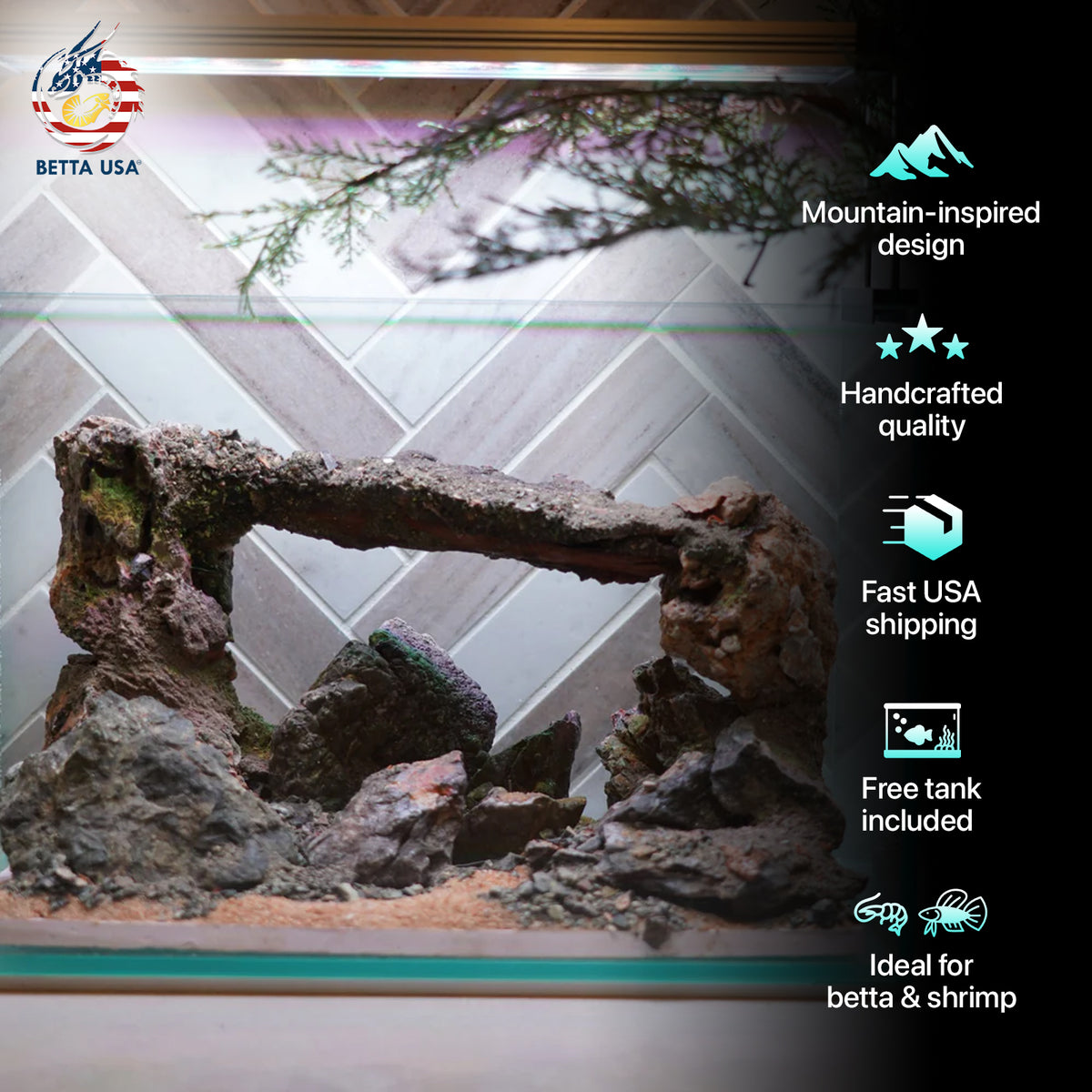 [SCAPE-87] Mountain-Inspired Aquarium Aquascape – 2.7 Gallons