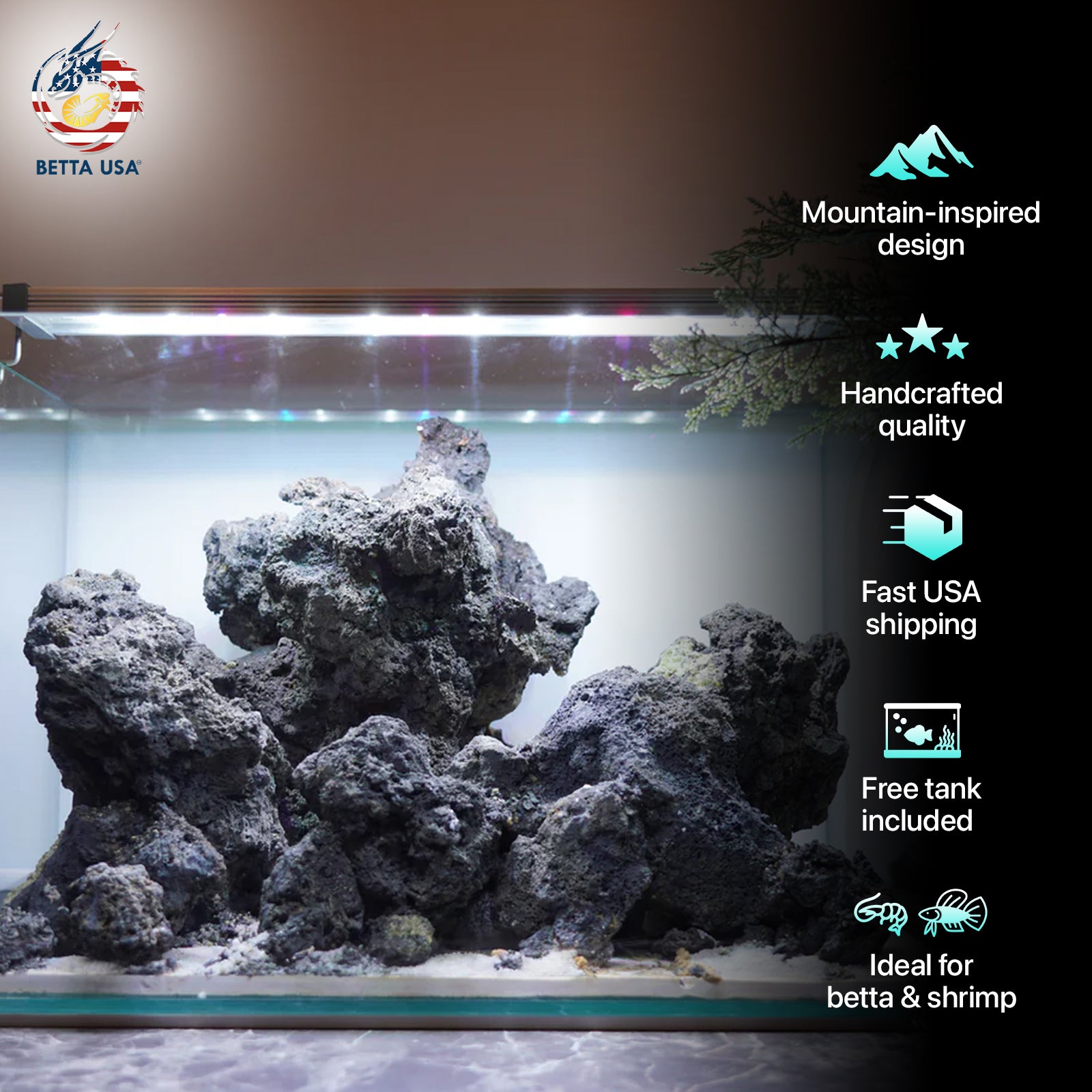 [SCAPE-98]  Mountain-Inspired Aquarium Aquascape – 9.3 Gallons