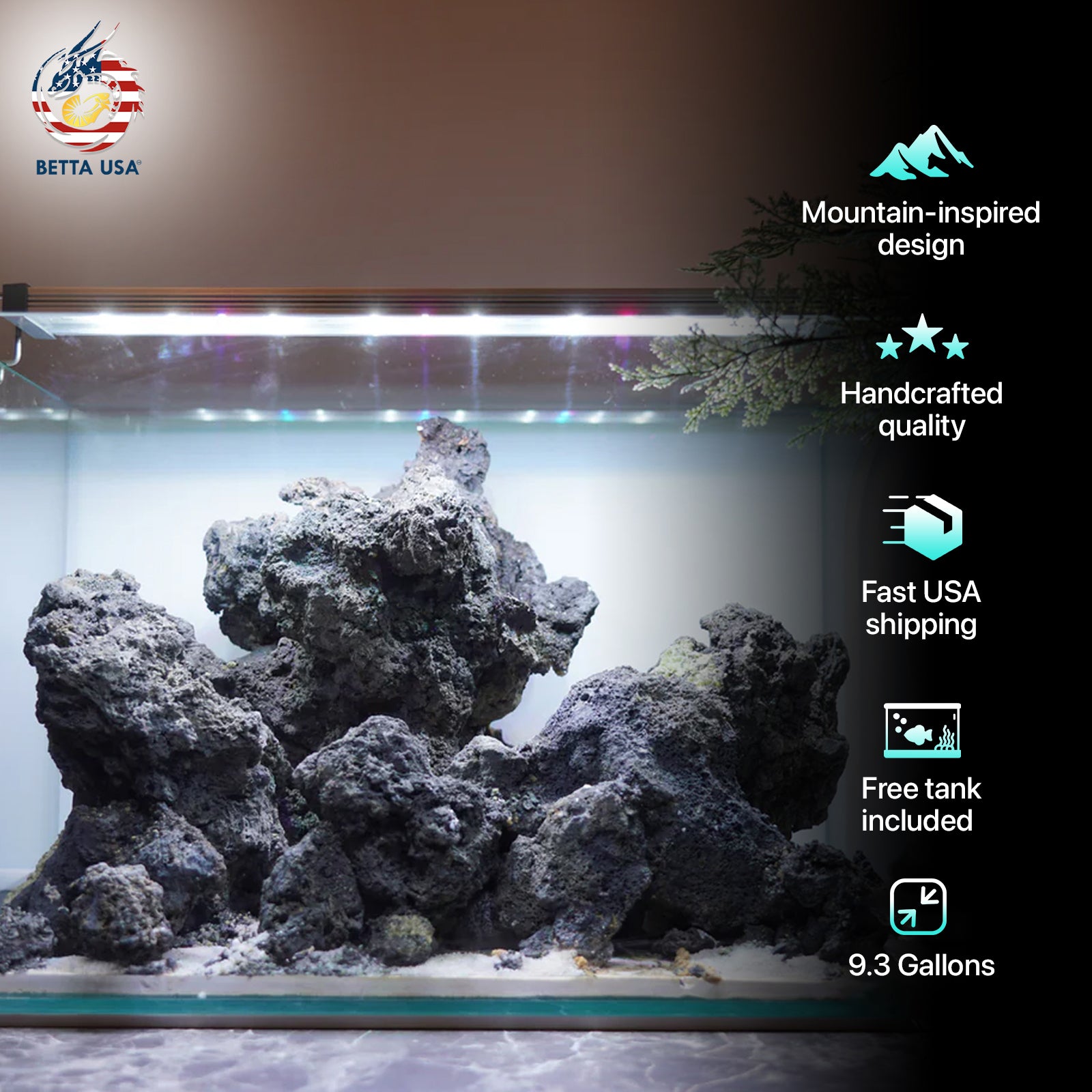 [SCAPE-98]  Mountain-Inspired Aquarium Aquascape – 9.3 Gallons