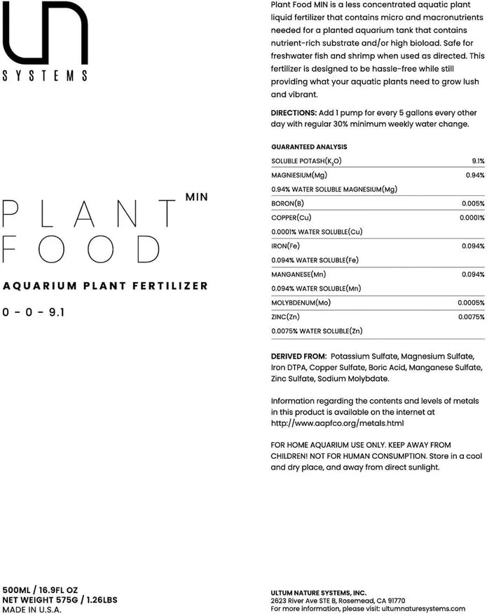 UNS Plant Food - Min - Betta USA Aquatic